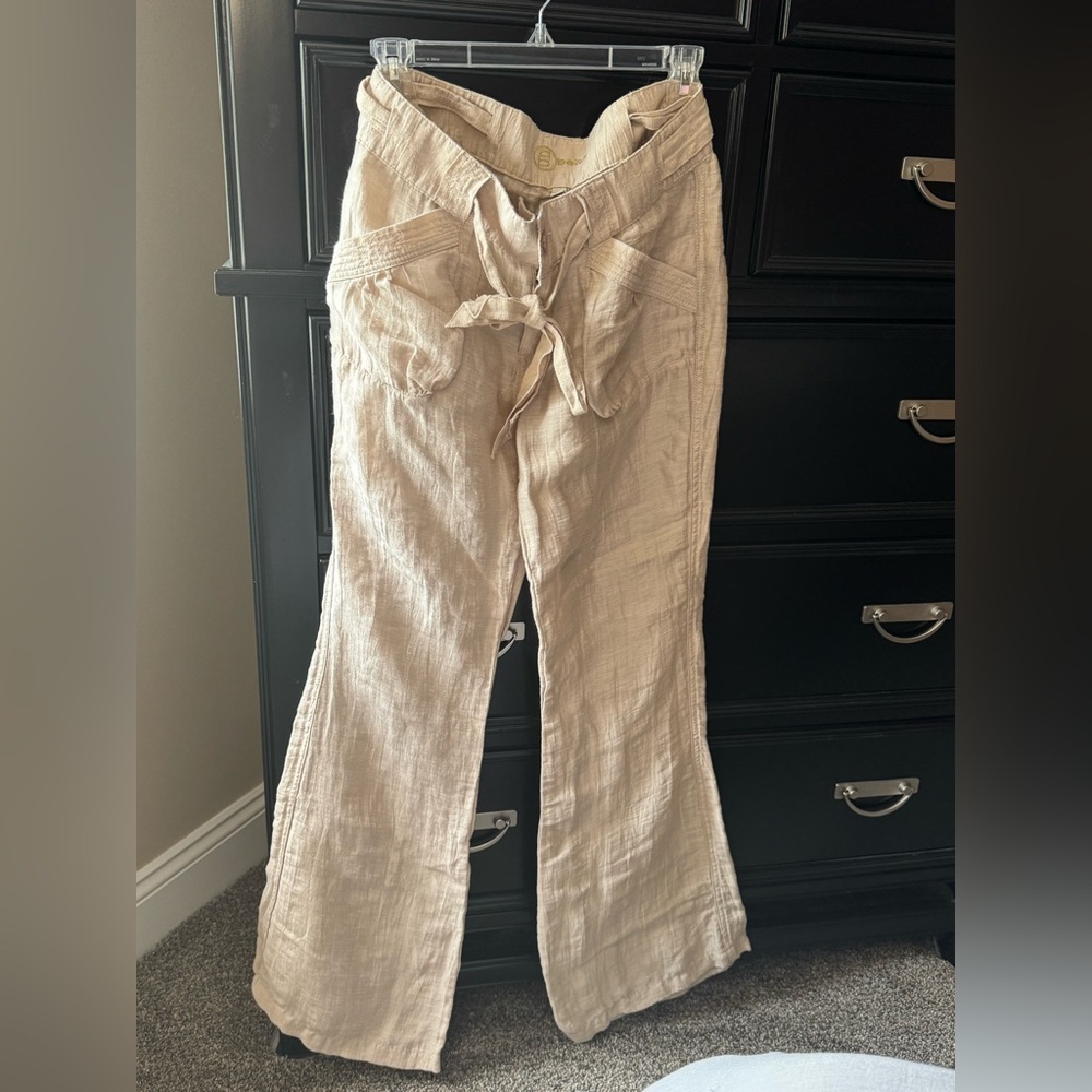 Bebe Gold Embroidered Linen Beach Pants